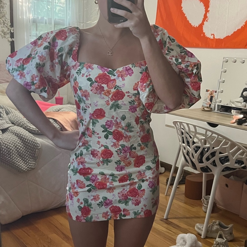 Zara puff sleeve mini dress